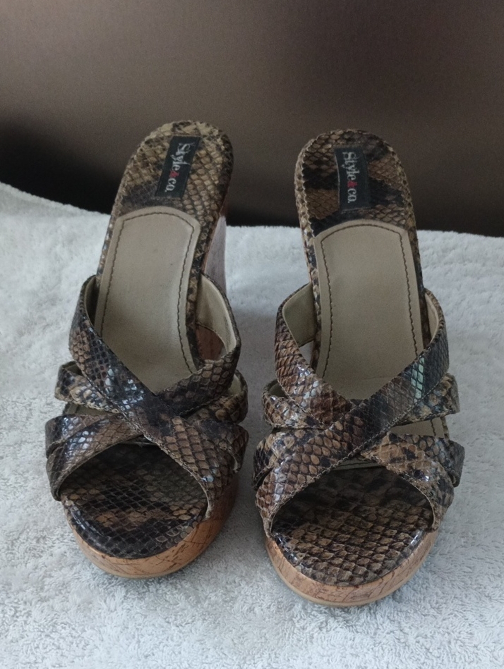 Style & Co. Brown Snake-Print Platform Wedge Sandals
